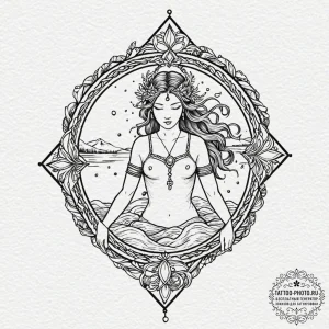 An elegant tattoo sketch of the goddess mokos... - эскиз тату (№1752062345_0, 09.07.2025 11:59) — tattoo-photo.ru