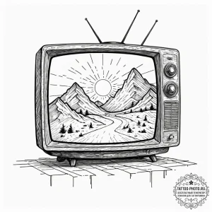 Tattoo sketch an old crt tv displaying a futu... - эскиз тату (№1752081626_0, 09.07.2025 17:20) — tattoo-photo.ru