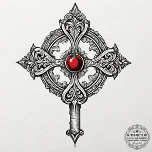 Tattoo sketch a single, ancient key with intr... - эскиз тату (№1752081701_0, 09.07.2025 17:21) — tattoo-photo.ru