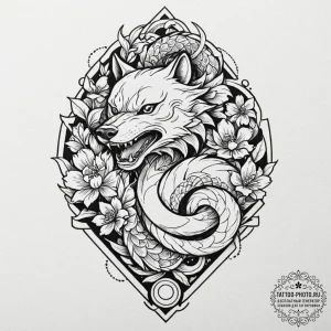 Tattoo sketch: a geometric mandala incorporat... - эскиз тату (№1752082528_0, 09.07.2025 17:35) — tattoo-photo.ru