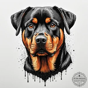 Rottweiler, ink illustration for tattoo, on a... - эскиз тату (№1752082610_0, 09.07.2025 17:36) — tattoo-photo.ru