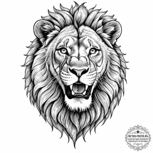 Tattoo design a lion's head roaring protectiv... - эскиз тату (№1752082943_0, 09.07.2025 17:42) — tattoo-photo.ru