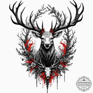 A trash polka composition of a leshen, a fore... - эскиз тату (№1752084733_0, 09.07.2025 18:12) — tattoo-photo.ru