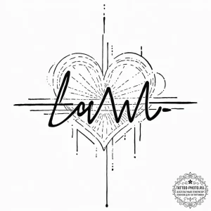 Audio waveform of a specific word (e.g., "lov... - эскиз тату (№1752084900_0, 09.07.2025 18:15) — tattoo-photo.ru