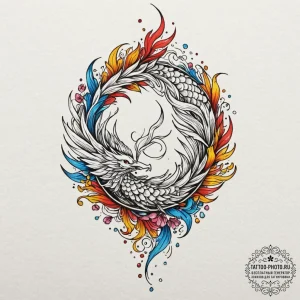 Tattoo design a phoenix feather slowly turnin... - эскиз тату (№1752084983_0, 09.07.2025 18:16) — tattoo-photo.ru
