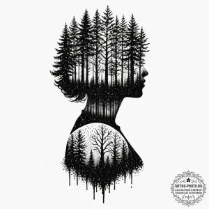 A human silhouette filled with a forest, ink... - эскиз тату (№1752087487_0, 09.07.2025 18:58) — tattoo-photo.ru