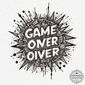 Tattoo sketch an abstract "game over" screen... - эскиз тату (№1752087907_0, 09.07.2025 19:05) — tattoo-photo.ru