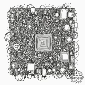 A close-up of a computer motherboard., tattoo... - эскиз тату (№1752087990_0, 09.07.2025 19:06) — tattoo-photo.ru