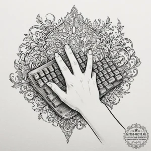 Tattoo sketch a gamer's hand reaching for a g... - эскиз тату (№1752088406_0, 09.07.2025 19:13) — tattoo-photo.ru