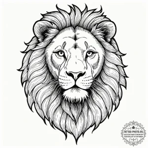 Lion, tattoo line art, on a clean white paper... - эскиз тату (№1752088744_0, 09.07.2025 19:19) — tattoo-photo.ru