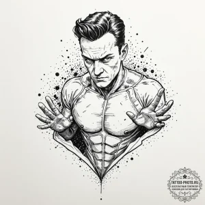A graphic novel panel of the t-1000 emerging... - эскиз тату (№1752089960_0, 09.07.2025 19:39) — tattoo-photo.ru