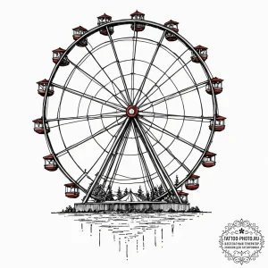Ferris wheel, tattoo line art, detailed cross... - эскиз тату (№1752092364_0, 09.07.2025 20:19) — tattoo-photo.ru