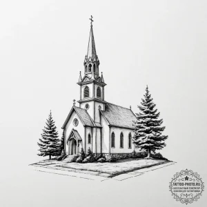 Church, tattoo line art, clean lines, crisp o... - эскиз тату (№1752094330_0, 09.07.2025 20:52) — tattoo-photo.ru