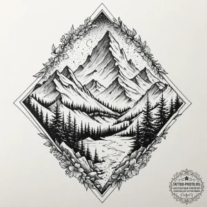 Tattoo sketch a snowy mountain peak with a hi... - эскиз тату (№1752095034_0, 09.07.2025 21:03) — tattoo-photo.ru
