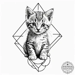 Kitten, concept art for tattoo, dotwork tatto... - эскиз тату (№1752095188_0, 09.07.2025 21:06) — tattoo-photo.ru