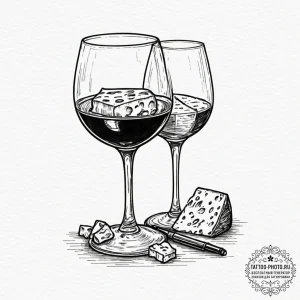 Tattoo design 'wine glass' on one, 'cheese' o... - эскиз тату (№1752095601_0, 09.07.2025 21:13) — tattoo-photo.ru