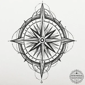 Tattoo design a compass rose where each point... - эскиз тату (№1752096194_0, 09.07.2025 21:23) — tattoo-photo.ru