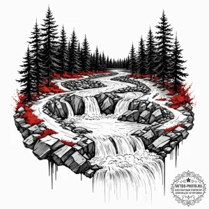 Tattoo sketch a flowing river that transforms... - эскиз тату (№1752096709_0, 09.07.2025 21:31) — tattoo-photo.ru