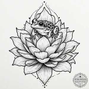 A photorealistic shot of a frog on a lily pad... - эскиз тату (№1752097643_0, 09.07.2025 21:47) — tattoo-photo.ru