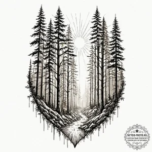 A sunbeam piercing through the canopy of a de... - эскиз тату (№1752098426_0, 09.07.2025 22:00) — tattoo-photo.ru