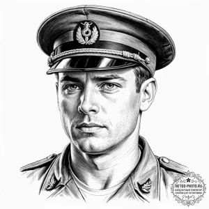 Tattoo sketch a soldier's face etched with ex... - эскиз тату (№1752099451_0, 09.07.2025 22:17) — tattoo-photo.ru
