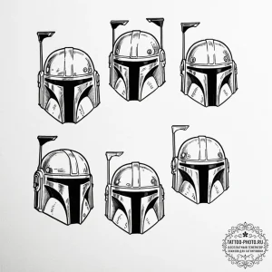 13. a "flash sheet" of mandalorian helmets: b... - эскиз тату (№1752099626_0, 09.07.2025 22:20) — tattoo-photo.ru