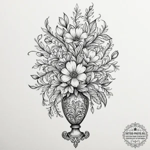 A person arranging flowers in a vase., tattoo... - эскиз тату (№1752101216_0, 09.07.2025 22:46) — tattoo-photo.ru