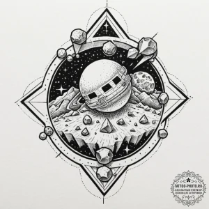 Tattoo sketch an asteroid belt, but the aster... - эскиз тату (№1752101523_0, 09.07.2025 22:52) — tattoo-photo.ru