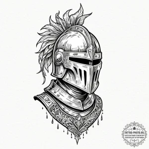 Tattoo sketch a medieval knight's helmet with... - эскиз тату (№1752102441_0, 09.07.2025 23:07) — tattoo-photo.ru