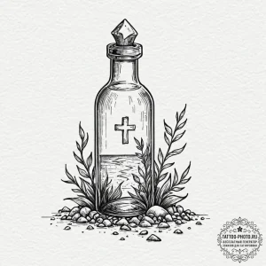 Tattoo design a message in a bottle, washed a... - эскиз тату (№1752102777_0, 09.07.2025 23:12) — tattoo-photo.ru