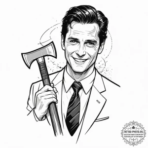 A neo-traditional portrait of patrick bateman... - эскиз тату (№1752103863_0, 09.07.2025 23:31) — tattoo-photo.ru