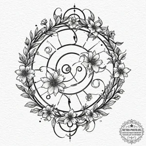 Tattoo design a zodiac glyph intertwined with... - эскиз тату (№1752104698_0, 09.07.2025 23:44) — tattoo-photo.ru