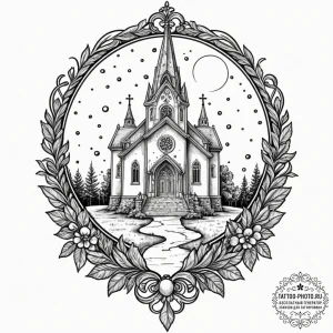 Church, tattoo flash sheet design, black and... - эскиз тату (№1752104866_0, 09.07.2025 23:47) — tattoo-photo.ru