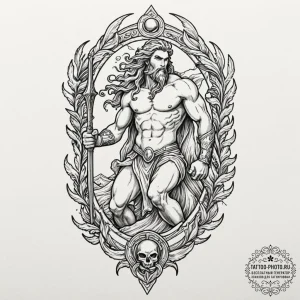 Poseidon, concept art for tattoo, black and w... - эскиз тату (№1752105032_0, 09.07.2025 23:50) — tattoo-photo.ru