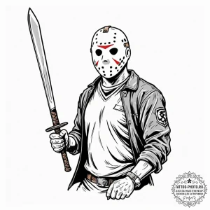 A graphic novel style sketch of jason voorhee... - эскиз тату (№1752107466_0, 10.07.2025 00:31) — tattoo-photo.ru