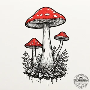 Tattoo sketch a glowing 1up mushroom with a m... - эскиз тату (№1752107802_0, 10.07.2025 00:36) — tattoo-photo.ru