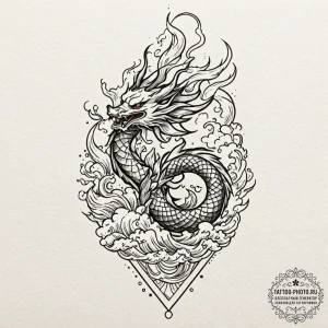 Tattoo design a phoenix transforming into a c... - эскиз тату (№1752109470_0, 10.07.2025 01:04) — tattoo-photo.ru