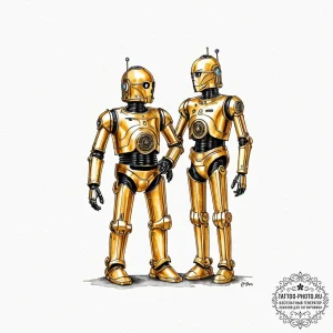 A watercolor sketch of r2-d2 and c-3po, best... - эскиз тату (№1752109639_0, 10.07.2025 01:07) — tattoo-photo.ru