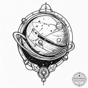 Tattoo sketch a satellite orbiting a planet,... - эскиз тату (№1752111473_0, 10.07.2025 01:37) — tattoo-photo.ru