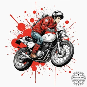 Trash polka tattoo of kaneda on his bike from... - эскиз тату (№1752111888_0, 10.07.2025 01:44) — tattoo-photo.ru