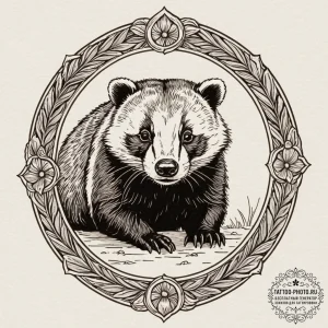 Badger, artistic tattoo sketch, bold outlines... - эскиз тату (№1752111972_0, 10.07.2025 01:46) — tattoo-photo.ru