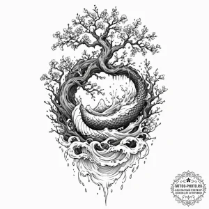 Tattoo design a powerful oak tree, its roots... - эскиз тату (№1752112055_0, 10.07.2025 01:47) — tattoo-photo.ru