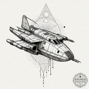 Neo-traditional design of boba fett's ship, s... - эскиз тату (№1752112139_0, 10.07.2025 01:48) — tattoo-photo.ru