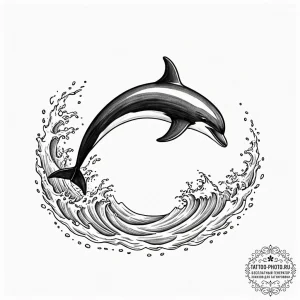 A playful dolphin leaping out of the ocean wa... - эскиз тату (№1752112221_0, 10.07.2025 01:50) — tattoo-photo.ru