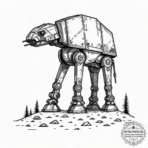 A graphic tattoo of an at-at walker, minimali... - эскиз тату (№1752112303_0, 10.07.2025 01:51) — tattoo-photo.ru