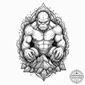 A sketch of a powerful golem made of stone an... - эскиз тату (№1752112472_0, 10.07.2025 01:54) — tattoo-photo.ru