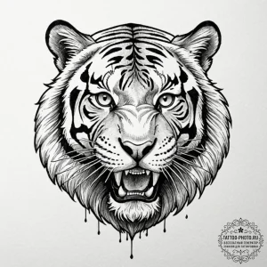 Saber-toothed tiger, ink illustration for tat... - эскиз тату (№1752112888_0, 10.07.2025 02:01) — tattoo-photo.ru