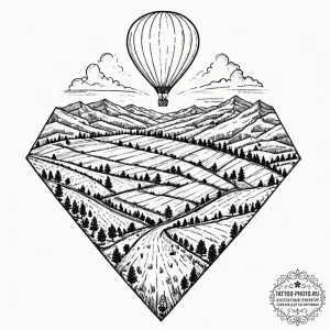 A view from a hot air balloon, looking down o... - эскиз тату (№1752114064_0, 10.07.2025 02:21) — tattoo-photo.ru