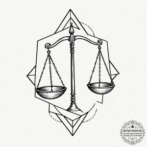 Tattoo sketch libra's scales, one pan realist... - эскиз тату (№1752114315_0, 10.07.2025 02:25) — tattoo-photo.ru