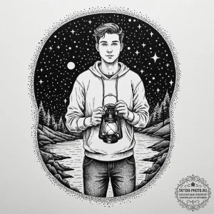 Tattoo sketch a person holding a lantern, but... - эскиз тату (№1752114903_0, 10.07.2025 02:35) — tattoo-photo.ru